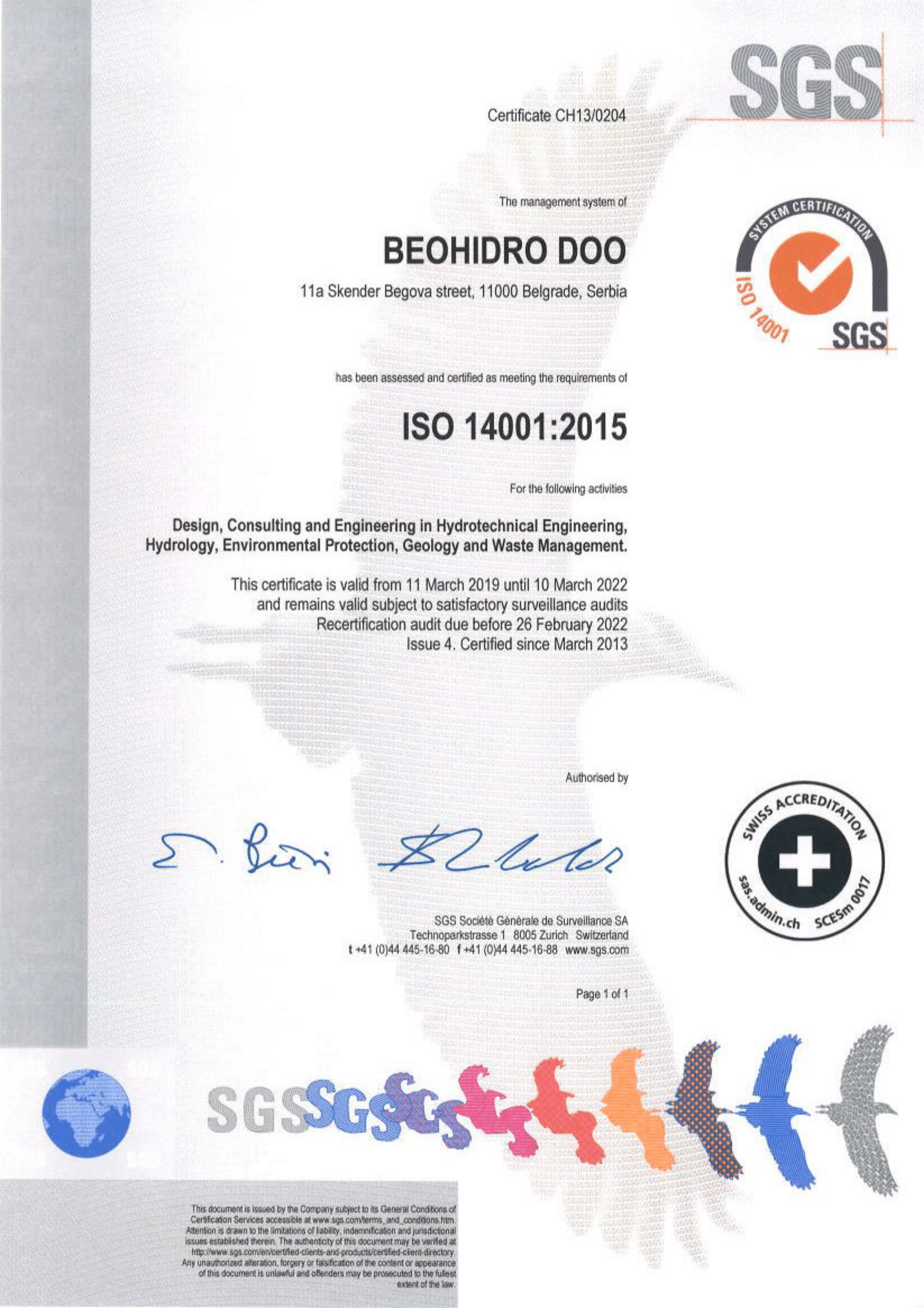 Refer to or download certificate ISO 14001